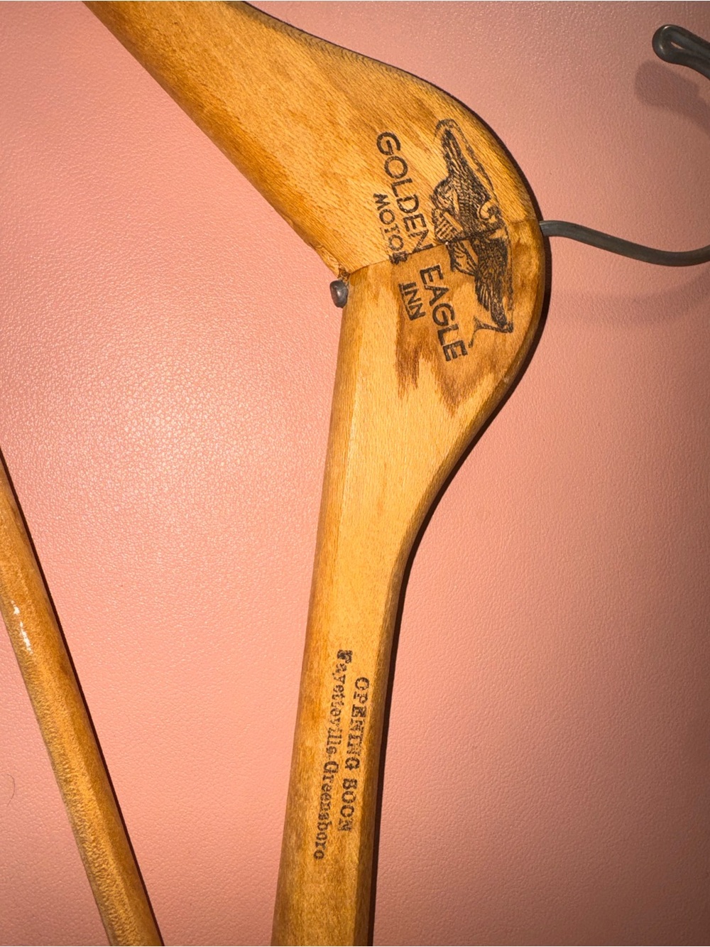 Vintage GOLDEN EAGLE MOTOR INN Wooden Hanger - Light Brown